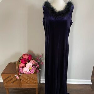 Scudetto Purple Velvet Dress with Feather Trim